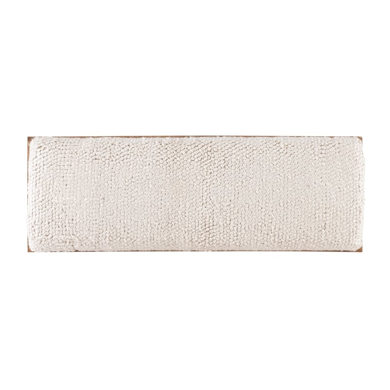 Linon Bryn Sturdy Rustic Wood Bench with White Shaggy Handwoven Cushion in Brown