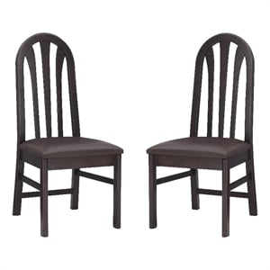 Linon Jerrie Set of 2 Slat Back Faux Leather Dining Chairs in Dark Brown Wood