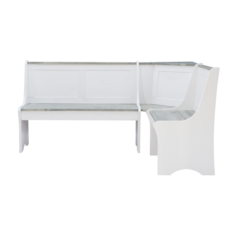 Linon Jackie Two Tone Pine Wood Coastal Corner Dining Nook in Graywash/White