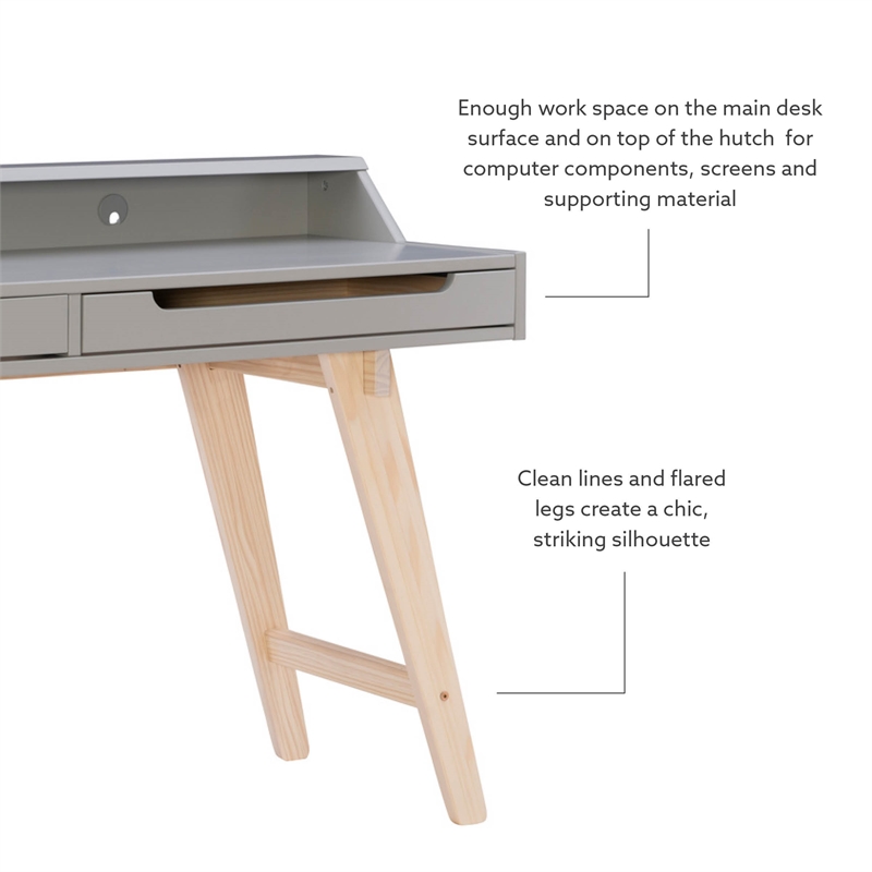 Linon Hoyt Two Tone Wood Desk Open Storage and 2 Drawers in Gray/Natural