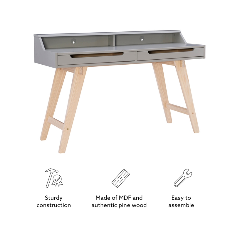Linon Hoyt Two Tone Wood Desk Open Storage and 2 Drawers in Gray/Natural