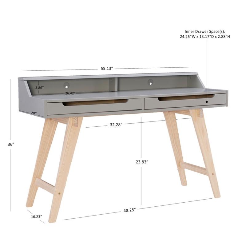 Linon Hoyt Two Tone Wood Desk Open Storage and 2 Drawers in Gray/Natural