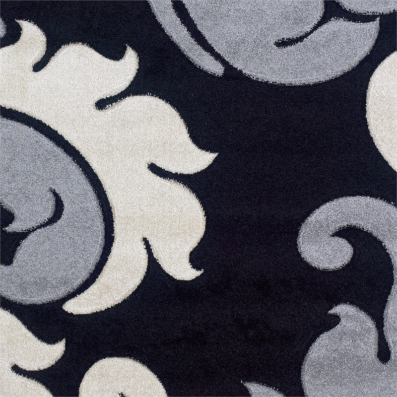Linon Corfu Damask Frieze Yarn 3'x5' Rug in Black and Gray