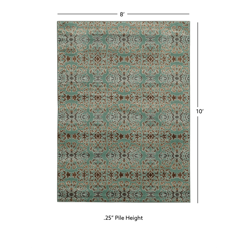 Linon Elegance Snowflakes Polypropylene 8'x10' Rug in Turquoise and Brown