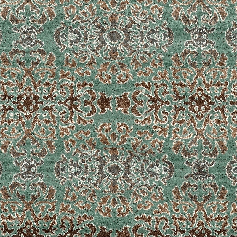 Linon Elegance Snowflakes Polypropylene 8'x10' Rug in Turquoise and Brown