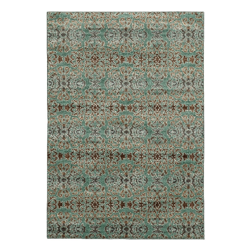 Linon Elegance Snowflakes Polypropylene 8'x10' Rug in Turquoise and Brown