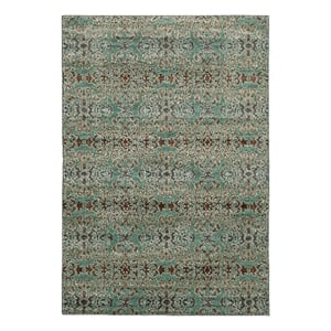 Linon Elegance Snowflakes Polypropylene 8'x10' Rug in Turquoise and Brown