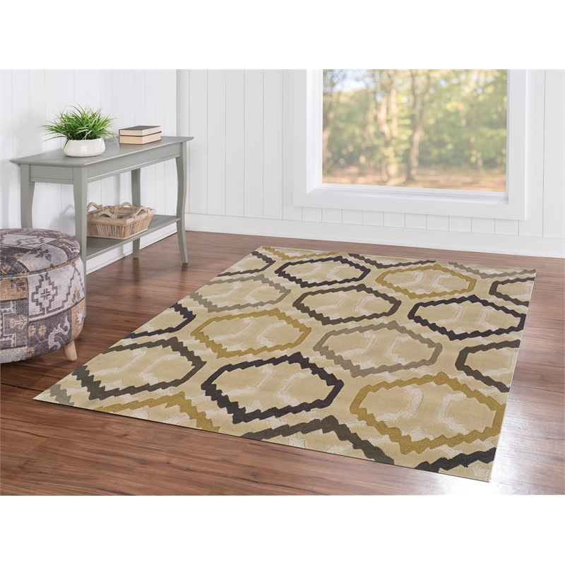 Linon Trio Radley Polyester 5'x7' Rug in Cream and Stone