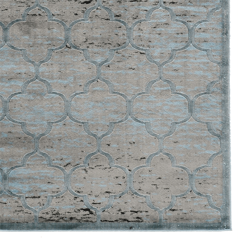 Linon Platinum Trellis Polyester 8'x11' Rug in Blue and Black