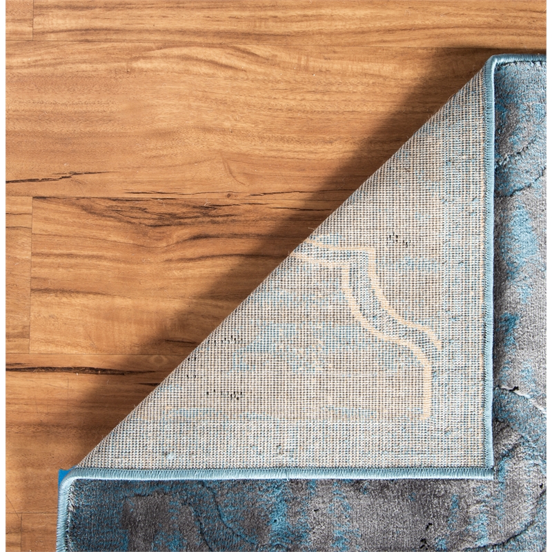 Linon Platinum Trellis Polyester 8'x11' Rug in Blue and Black