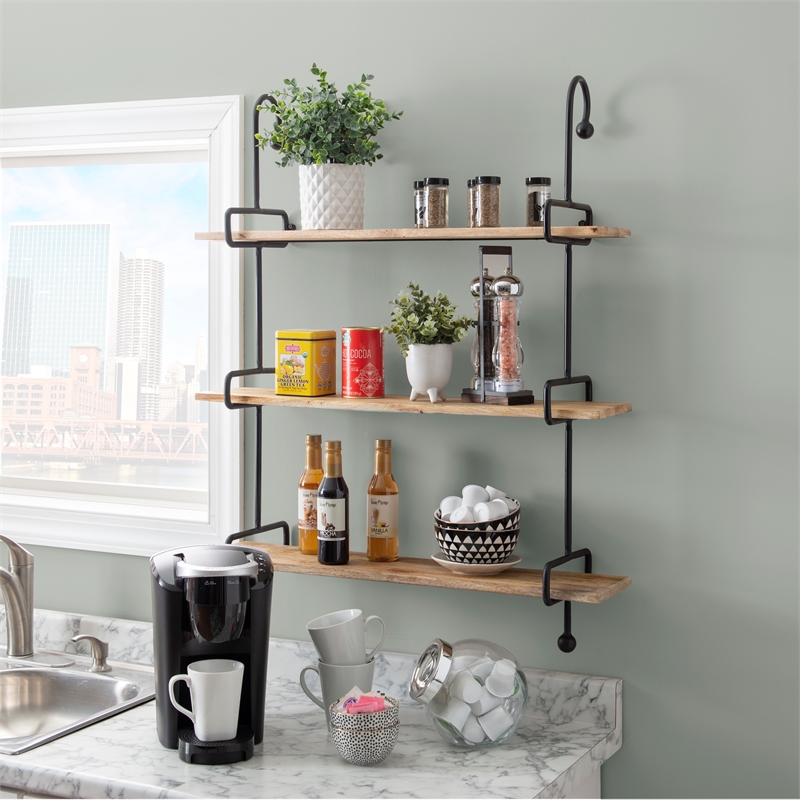 Linon Chrisley Metal Wall Shelves in Black