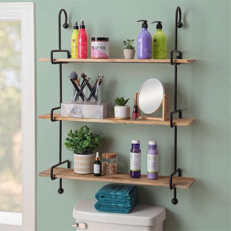 Linon Chrisley Metal Wall Shelves in Black