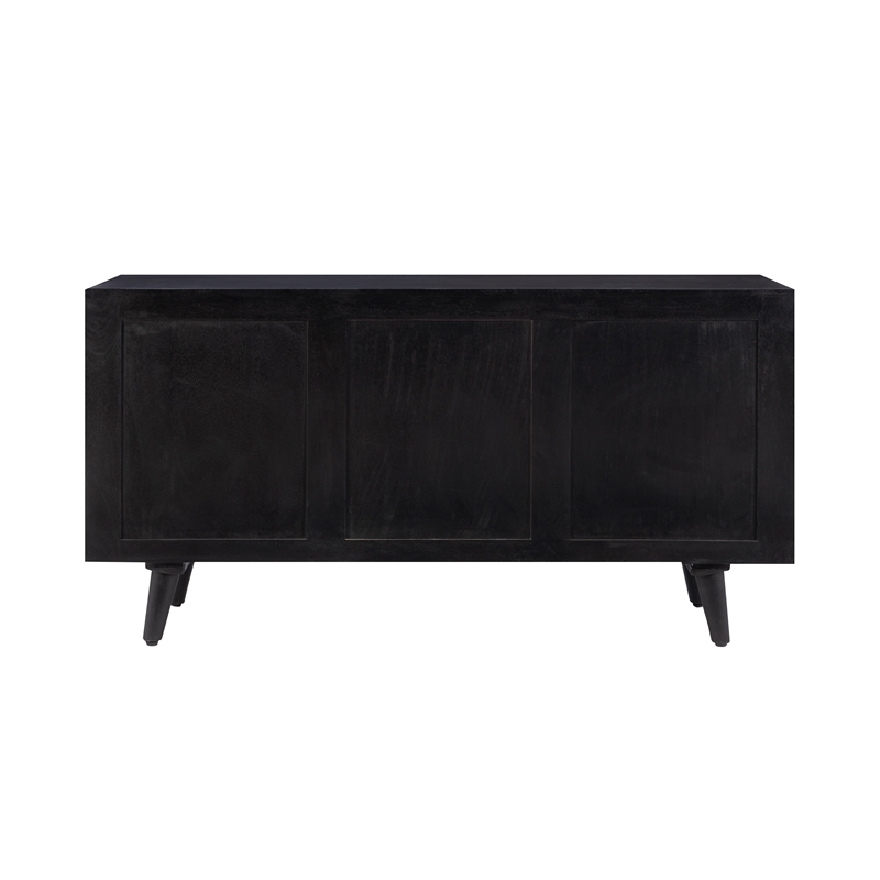 Linon Alivia Mango Wood Console 4 Drawers 2 Shelves in Black with Gold Lines