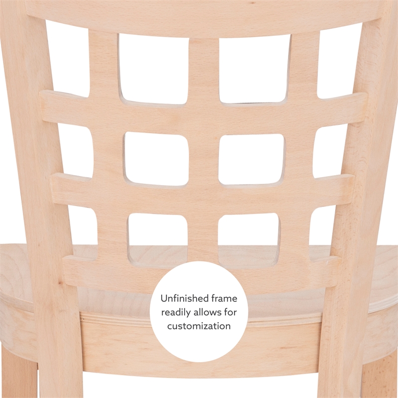 Linon Flint Set of 2 Lattice Back Counter Stools in Unfinished Natural Wood