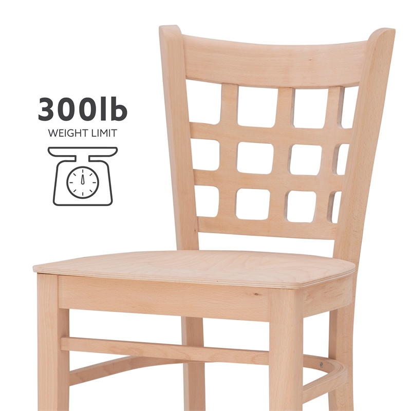 Linon Flint Set of 2 Lattice Back Counter Stools in Unfinished Natural Wood