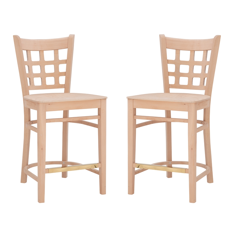 Linon Flint Set of 2 Lattice Back Counter Stools in Unfinished Natural Wood