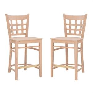 Linon Flint Set of 2 Lattice Back Counter Stools in Unfinished Natural Wood