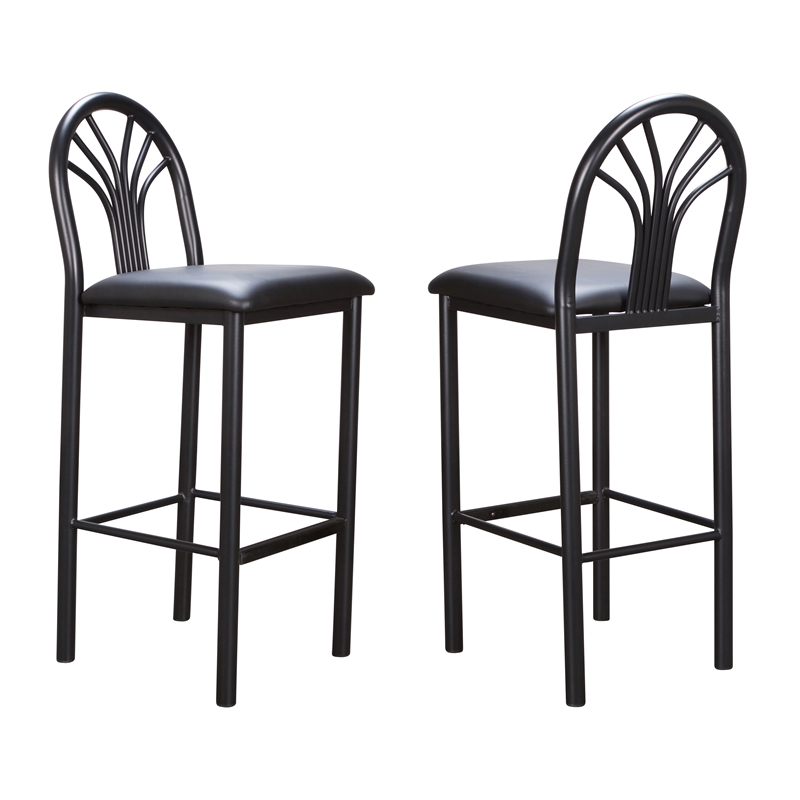 Linon Lemmie Metal Set of Two Commercial Grade Barstools in Black