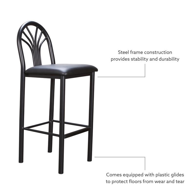 Linon Lemmie Metal Set of Two Commercial Grade Barstools in Black