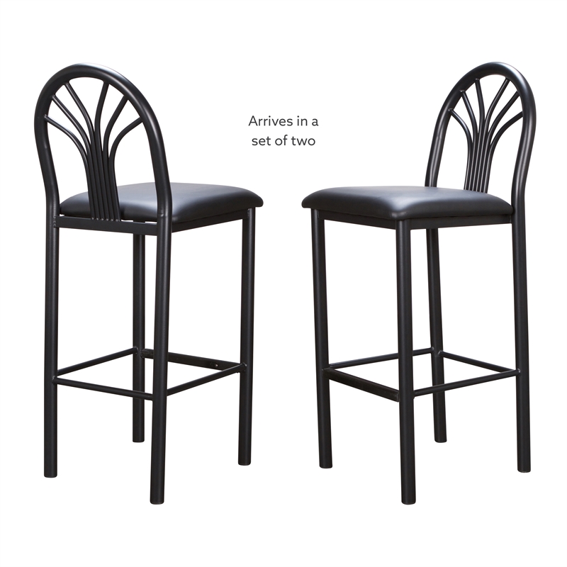 Linon Lemmie Metal Set of Two Commercial Grade Barstools in Black