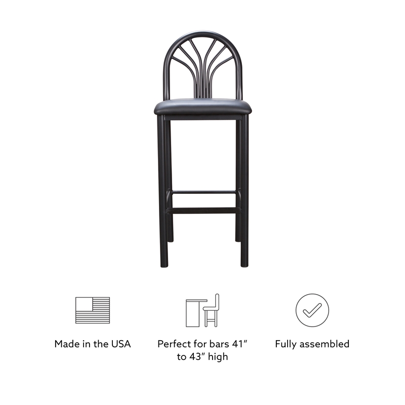 Linon Lemmie Metal Set of Two Commercial Grade Barstools in Black