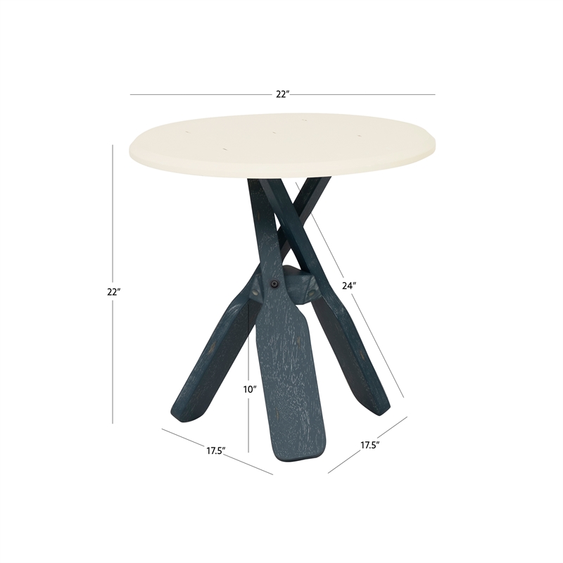 Linon Opal Distressed Wood Coastal Canoe Paddle Side Table in Blue/Cream