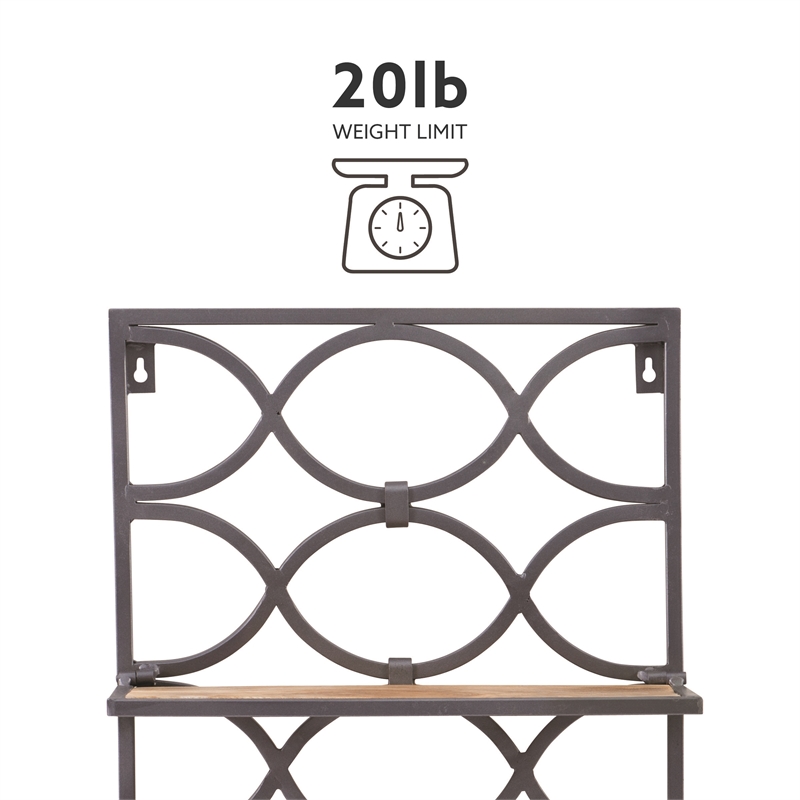 Linon Eli Wall Shelves Natural Distressed Wood Interwoven Iron Frame in Charcoal
