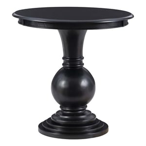 Linon Aspen Round Accent Table Pedestal Base 26.5&quot High in Jet Black Wood