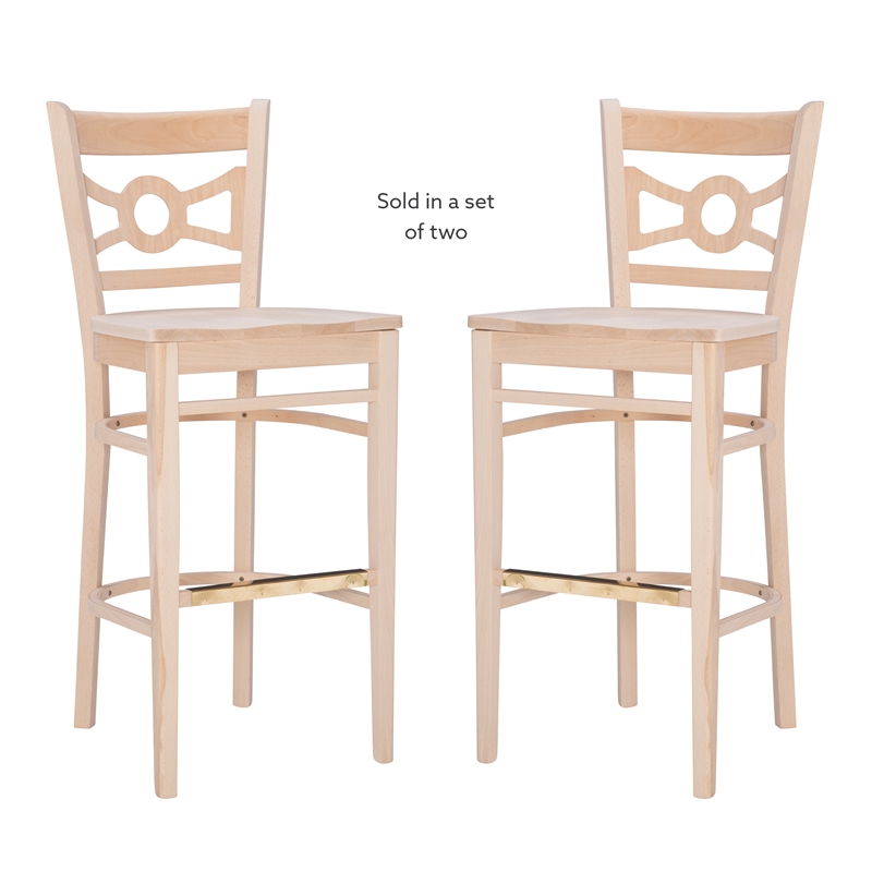 Linon Ederlee Wood Commercial Grade Set of Two Barstools in Unfinished