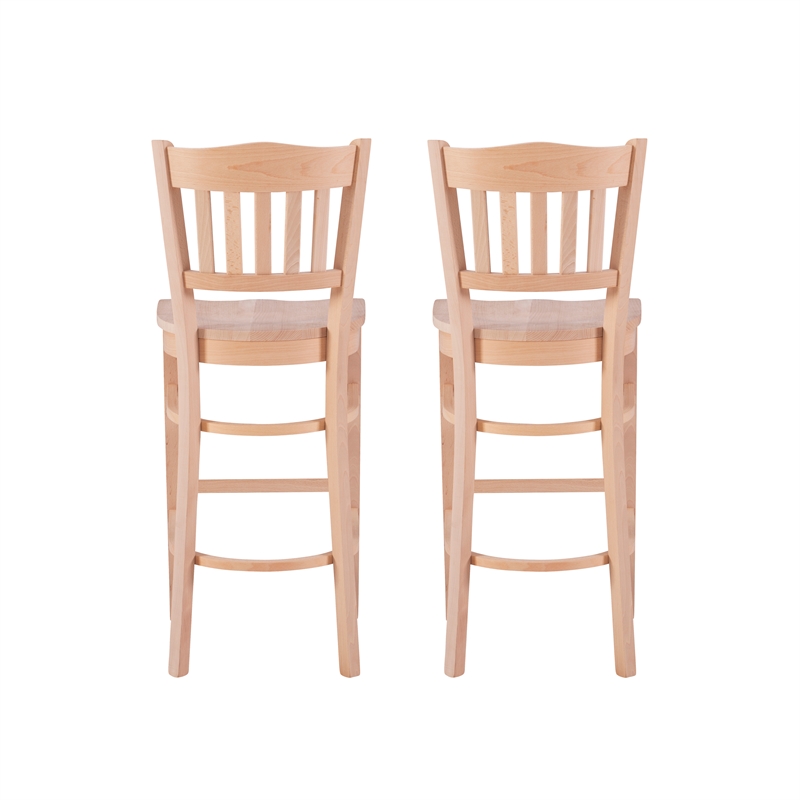 Linon Adella Set of 2 Slat Back Barstools Commercial Grade in Unfinished Wood