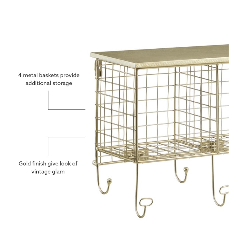 Linon Four Cubby Metal Wall Shelf in Gold