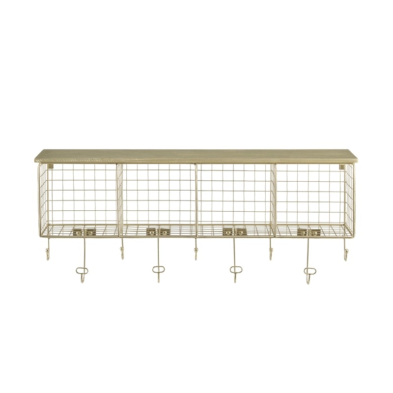 Linon Four Cubby Metal Wall Shelf in Gold