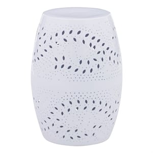 Linon Ingram Side Table with All Over Lace Cut Design in White Aluminum