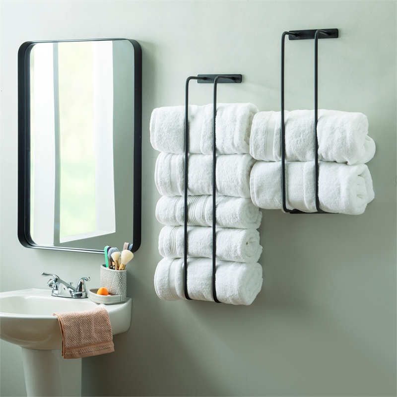 Linon Bethany Iron Towel Racks 2 Pack Industrial Space Saving Design in Black