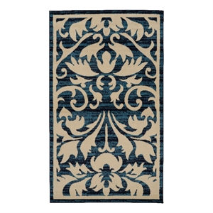 Linon Capri Damask Polypropylene 4'3&quotx7'3&quot Rug in Blue and Bone