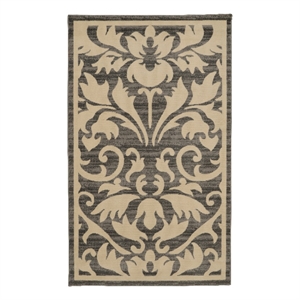Linon Capri Damask Polypropylene 4'3&quotx7'3&quot Rug in Gray and Bone
