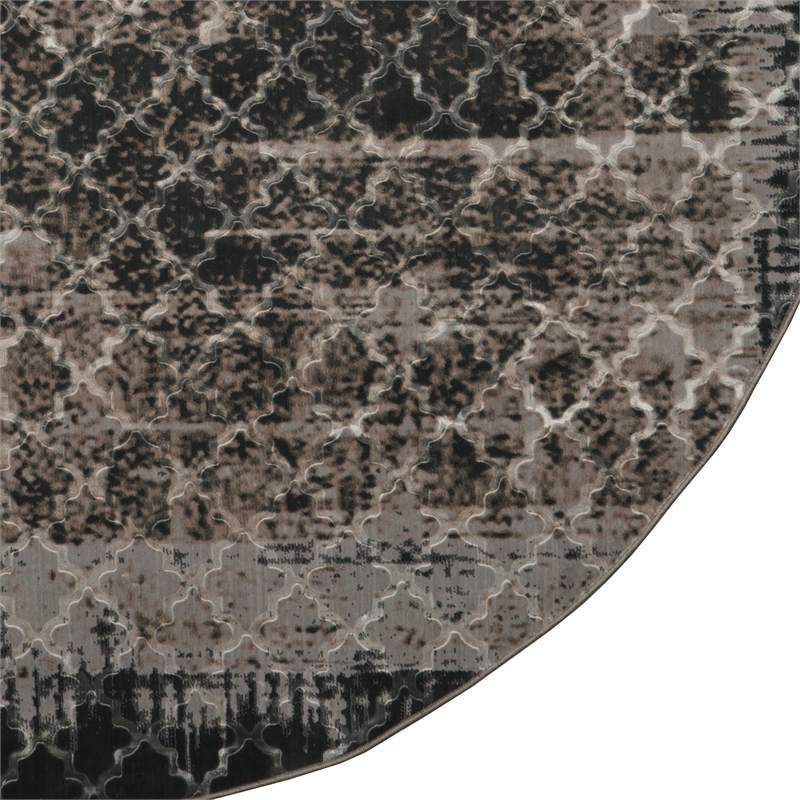 Linon Evolution Trellis Vintage Polyester 8' Round Rug in Gray