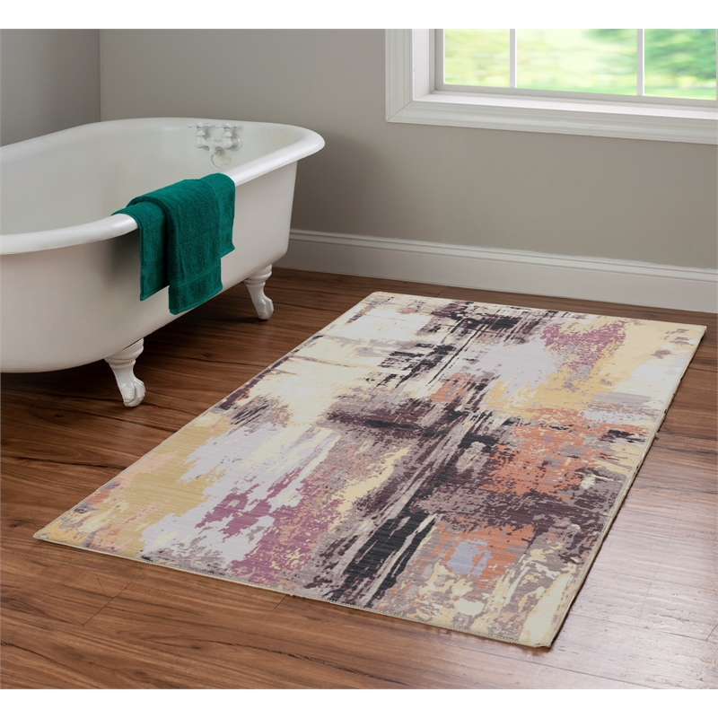 Linon Washable Klarna Polyester 3'x5' Rug in Ivory and Purple
