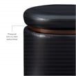 Linon Hawn Round Padded Storage Ottoman Dark Wood Trim in Black Faux Leather