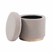 Linon Hawn Round Padded Storage Ottoman Light Wood Trim in Gray Sherpa Fabric