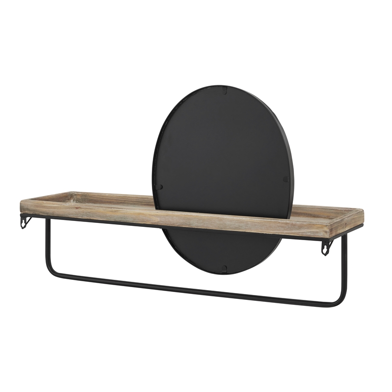 Linon Lila Center Mirror Wood and Metal Wall Shelf in Black