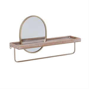 Linon Lila Center Mirror Wood and Metal Wall Shelf in Gold
