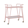 Linon Mia Metal and Mirrored Mid Century 2 Level Rolling Bar Cart in Pink