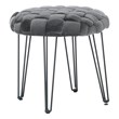 Linon Henson Round Stool Black Hairpin Legs Basketweave Seat in Gray