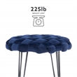Linon Henson Round Stool Black Hairpin Legs Basketweave Seat in Navy Blue Velvet