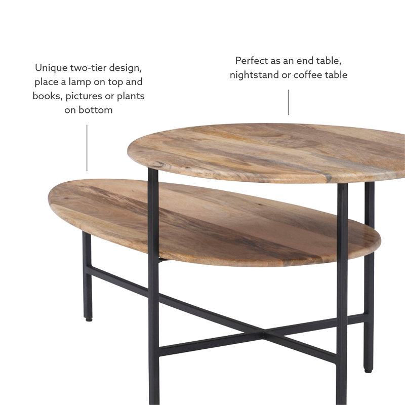 Linon Devyn Two Tiered Wood and Metal Coffee Table in Natural and Black
