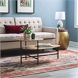 Linon Devyn Two Tiered Wood and Metal Coffee Table in Natural and Black