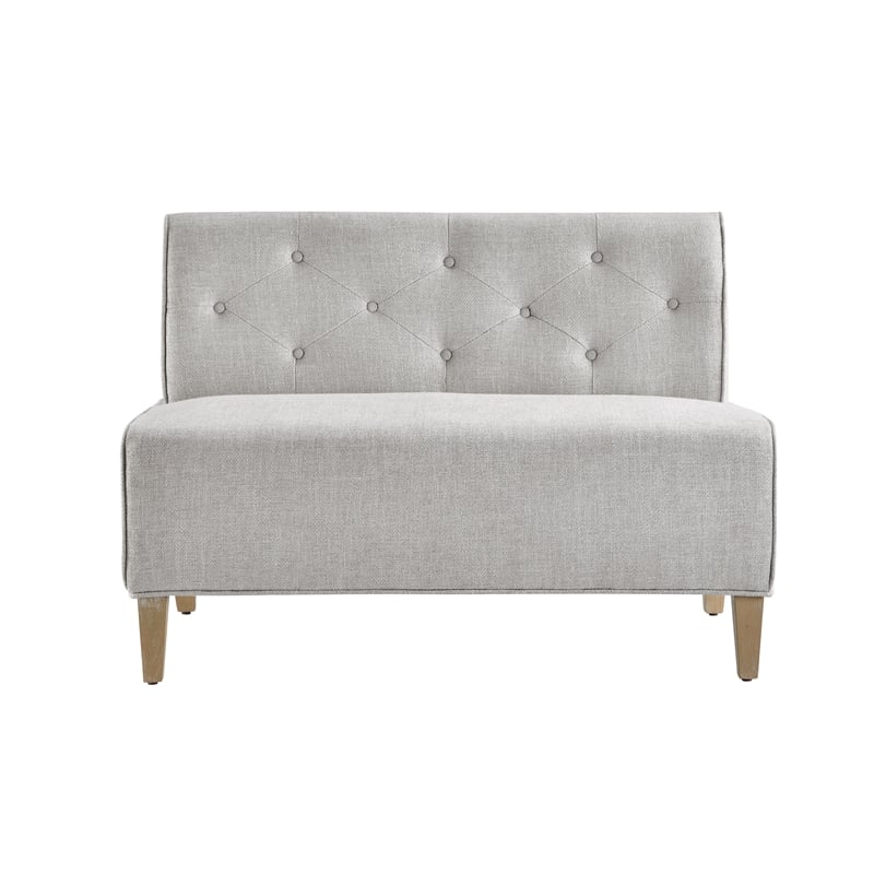 Linon Hale Tufted Back Fully Upholstered Corner Nook Bench in Light Grey Fabric