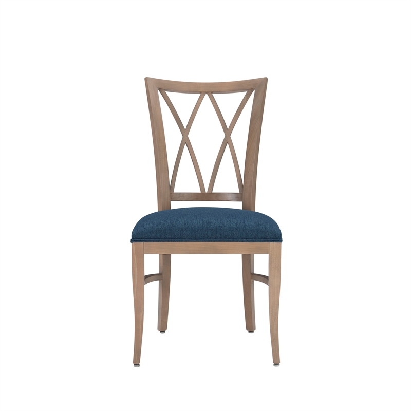 Linon Cameron Set of Two Lattice Back Dining Chairs Padded Seats in Natural Wood
