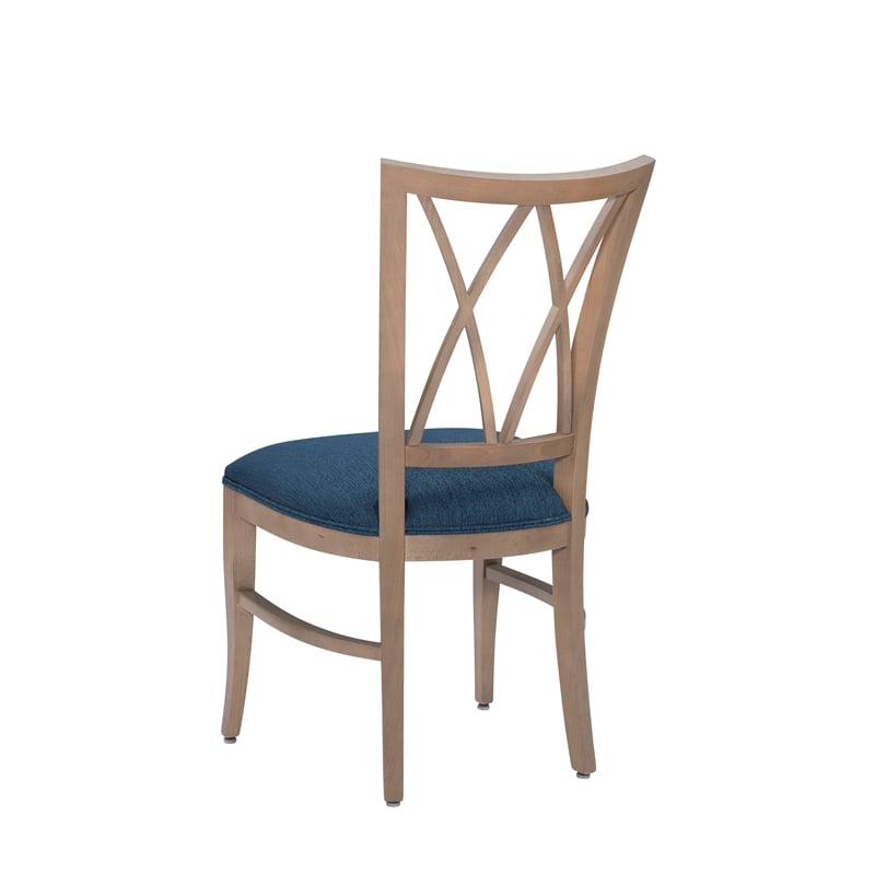 Linon Cameron Set of Two Lattice Back Dining Chairs Padded Seats in Natural Wood